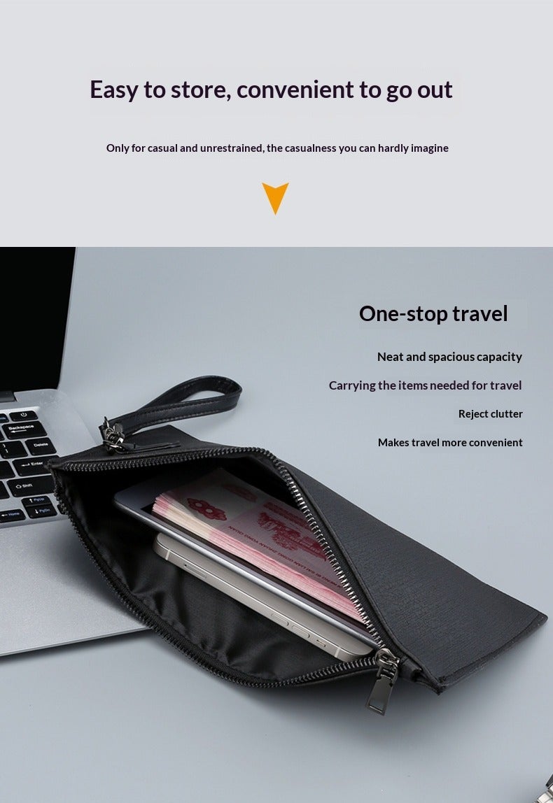 maffick Men’s Luxury Clutch Bag with Embossed Tiger Logo - Large Capacity Business Wristlet for iPad Mini, Phone & Cash - Waterproof PVC Woven Texture Handbag (29cm x 19cm) - Black - Image 4